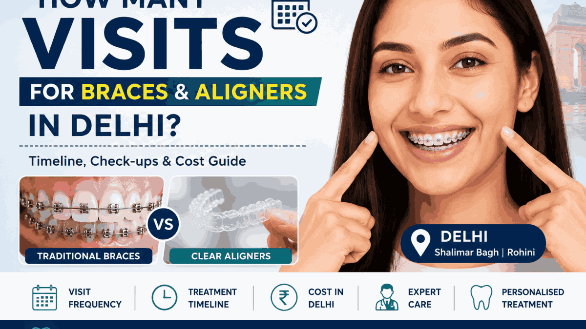 How Many Visits for Braces & Aligners in Delhi? Braces and clear aligners treatment timeline, check-ups and cost guide at Ganpati Dental Clinic.