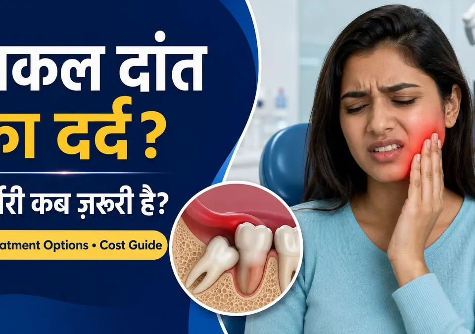 Akal daant ka dard se pareshan mahila aur impacted wisdom tooth illustration